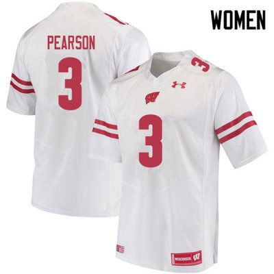 Women's Wisconsin Badgers NCAA #3 Reggie Pearson White Authentic Under Armour Stitched College Football Jersey SN31P51RY
